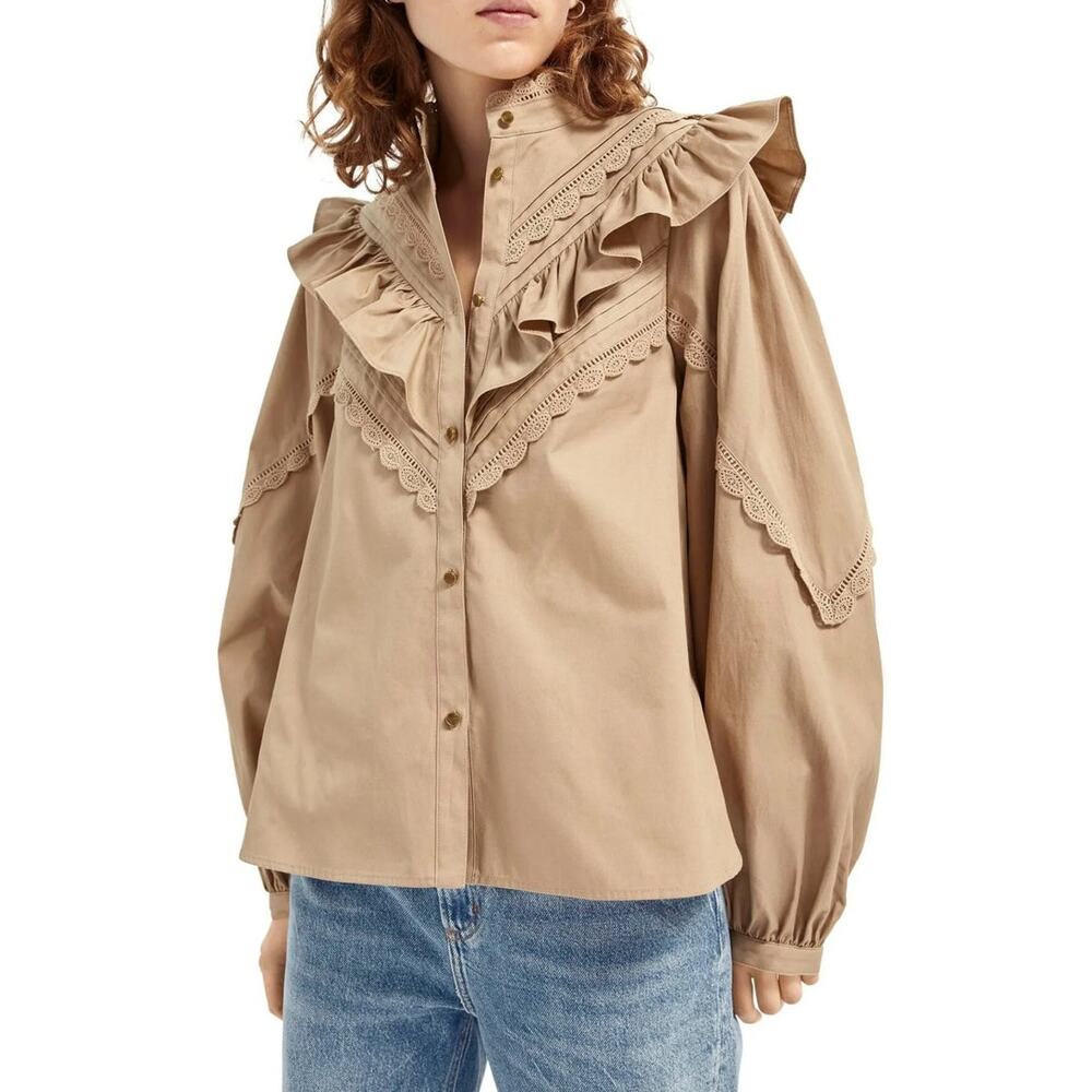 Like NEW Scotch & Soda Military Ruffle Blouse, Size M